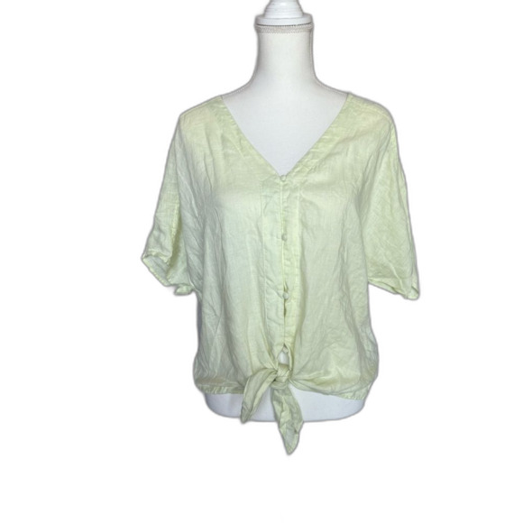 Vince Camuto 100% Linen Button Tie Front Blouse Light Green Size Large V Neck - Picture 3 of 9